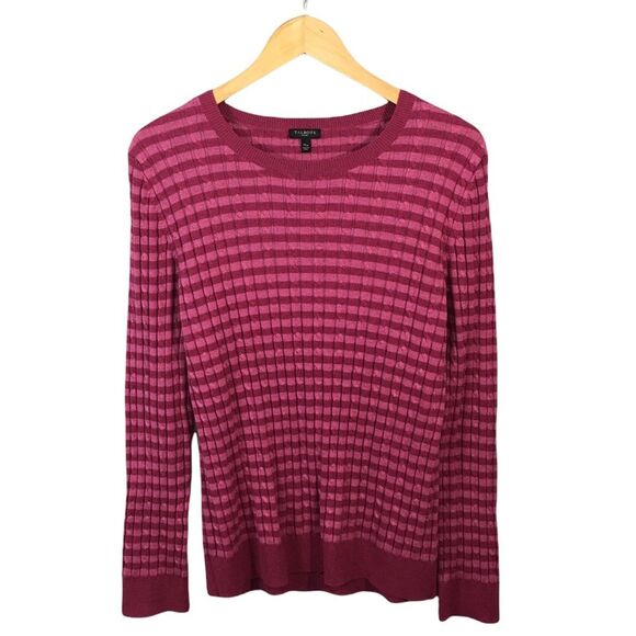 C2 Women’s TALBOTS Petites Cable Knit Striped Wool Blend Sweater XL Petite - Picture 1 of 3